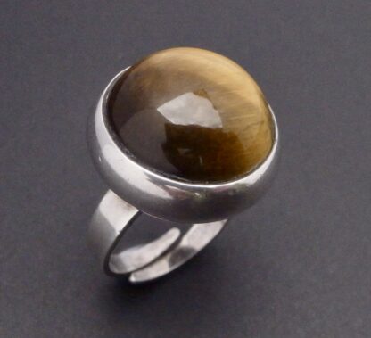 Bengt Hallberg, cabochon tiger eye set silver ring, Sweden 1974 (Ref S+2262)