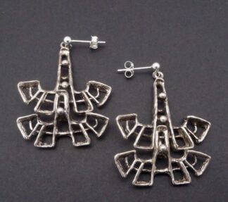 Else and Paul Hughes, a cast pair of silver drop earrings, Norway, circa 1968 (Ref S+2204)