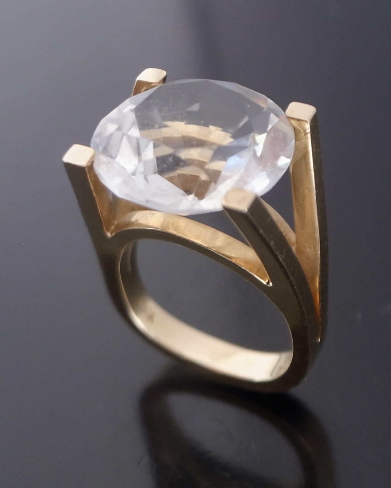 Knud V Andersen, rock crystal set 14 carat gold ring, Denmark, circa 1970 (Ref S+2364) SOLD