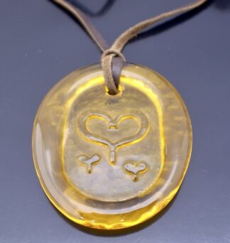 Holmegaard (attributed) yellow glass pendant on leather cord, Denmark, unsigned, circa 1970 (Ref S+2464) SOLD