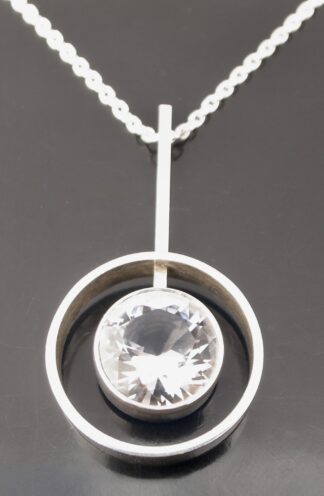 Niels Erik From, rock crystal set silver pendant on chain, Denmark, circa 1975 (Ref S+2472)