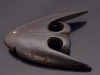 Anonymous, rosewood and metal dot inlaid stylised fish brooch, Denmark, circa 1960 (Ref S+2527)