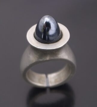 Jorgen Jensen, unusual hematite set modernist pewter ring, Denmark, circa 1970 (Ref S+2531) SOLD